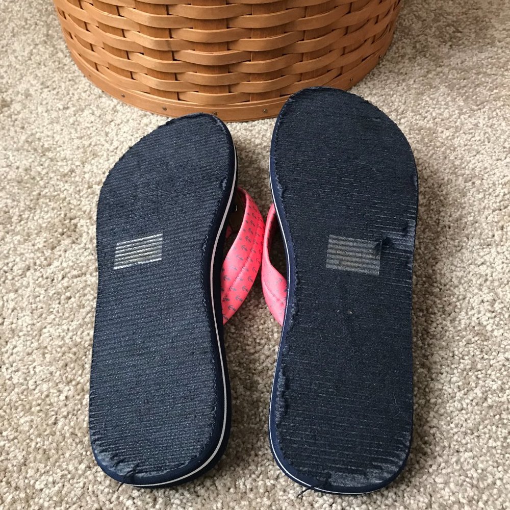 Tommy Bahama Navy Blue w/Pink Thong & Blue Anchors Flip Flops Size 10 - Picture 6 of 6